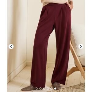 Garnet Hill Women Maroon/Black Tencel Wide-Leg Comfortable Trouser Size Large